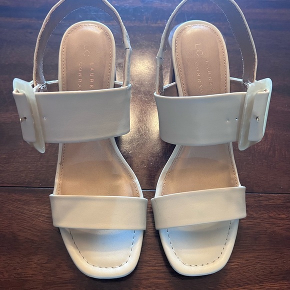 LC Lauren Conrad Cream Block Heel Sandals - Picture 3 of 8